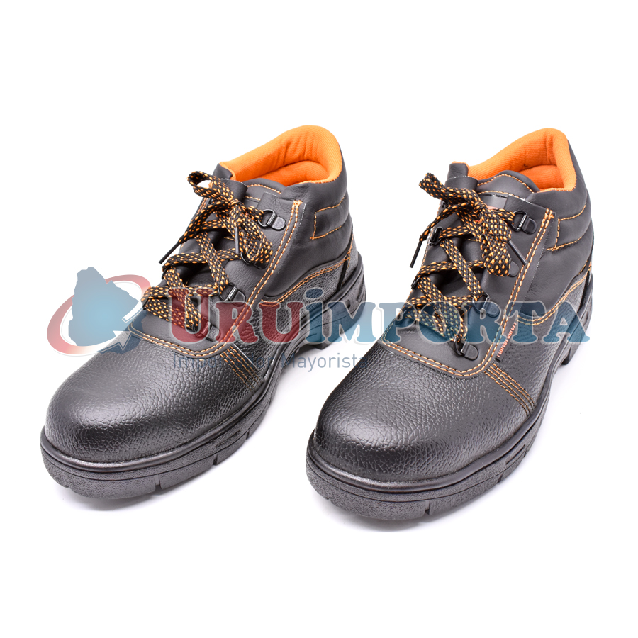 BOTA DE CUERO NEGRO/NARANJA TALLE 42 LH-1424