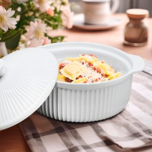 BOWL DE CERAMICA BLANCO 25CM CON TAPA LH-3830