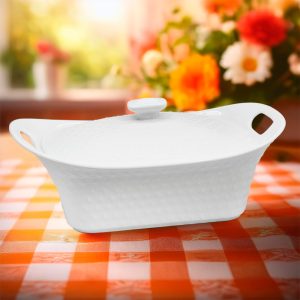 BOWL CERAMICO 27CM RECTANGULAR CON TAPA LH-3832