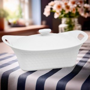 BOWL CERAMICO 30CM RECTANGULAR CON TAPA LH-3833