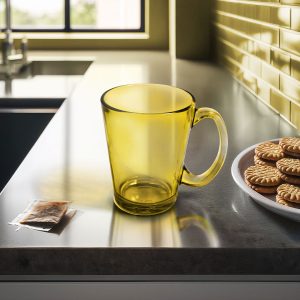 TAZA DE VIDRIO 250ML 6PZ COLOR AMARILLO LH-4210