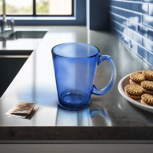 TAZA DE VIDRIO 250ML 6PZ COLOR AZUL LH-4212