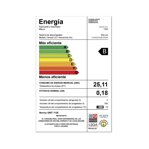 FREEZER TEM HORIZONTAL 380 LTS BLANCO TUC400CH - Imagen 6
