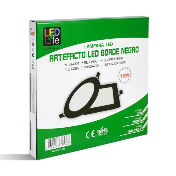 ARTEFACTO LED 18W REDOND LUZ FRIA ARO NEGRO LH4394 - Imagen 5