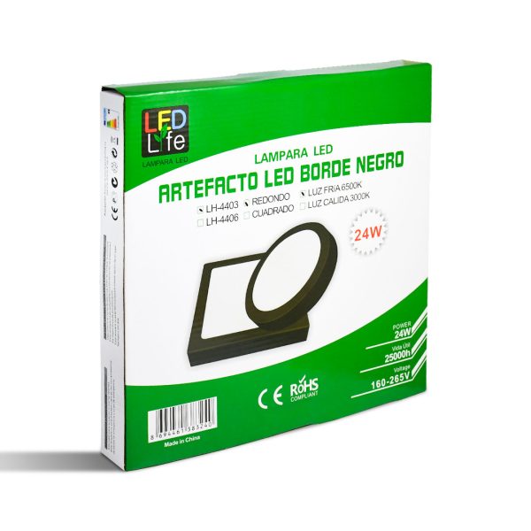 PLAFON LED 24W REDOND LUZ FRIA ARO NEGRO LH4403 - Imagen 6