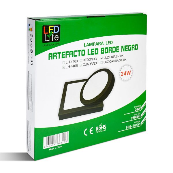 PLAFON LED 24W CUADRA LUZ FRIA ARO NEGRO LH4406 - Imagen 6