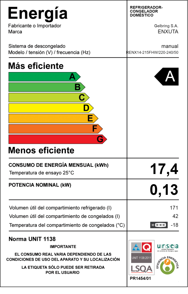 REFRIGERADOR ENXUTA F/H 213LTS INOX RENX14-215FHS - Imagen 4