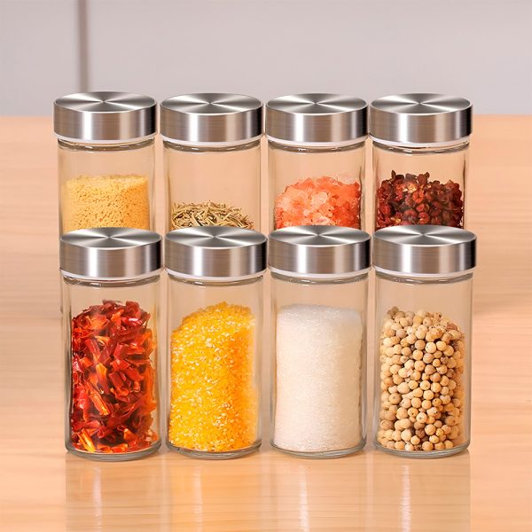 SET DE  CONDIMENTOS 8 PZ GIRATORIO PLATEADO LH4619 - Imagen 2
