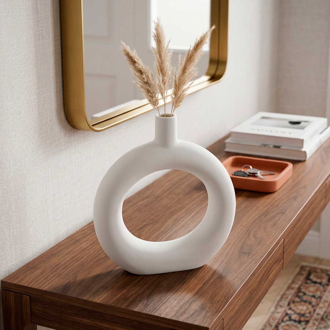 5451 FLORERO CIRCULAR DECO 24CM COLOR BLANCO LH-3728 - Imagen 1