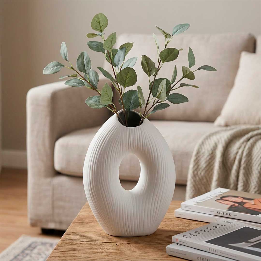 5452 FLORERO OVALADO DECO 19CM COLOR BLANCO LH-3725 - Imagen 1