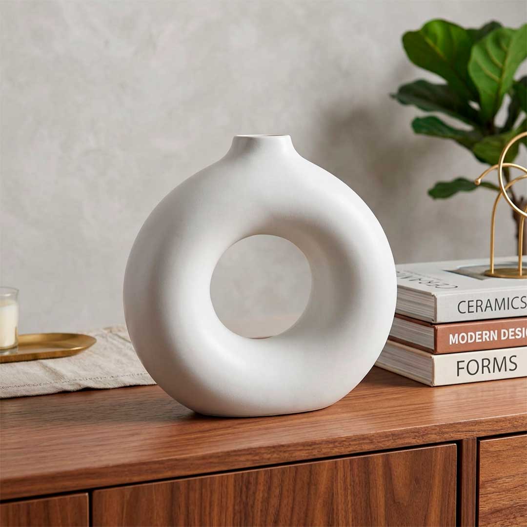 5632 FLORERO CIRCULAR DECO 26CM COLOR BLANCO LH-3714 - Imagen 1