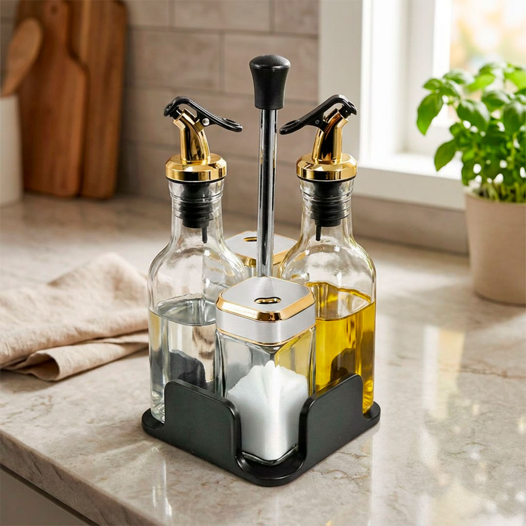 6890.1 CONDIMENTERO DISPENSADOR 4PZ SOPORTE DORADO LH4204 - Imagen 1