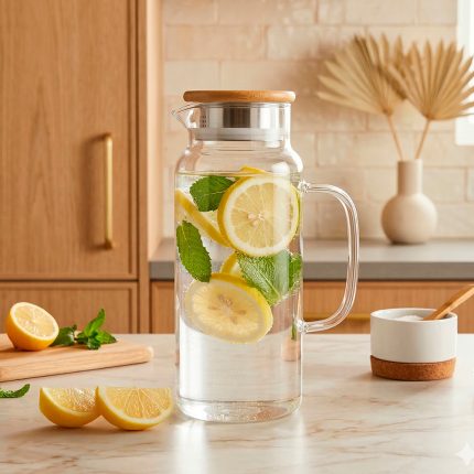 JARRA DE VIDRIO 1700ML CON TAPA DE MADERA LH-3079