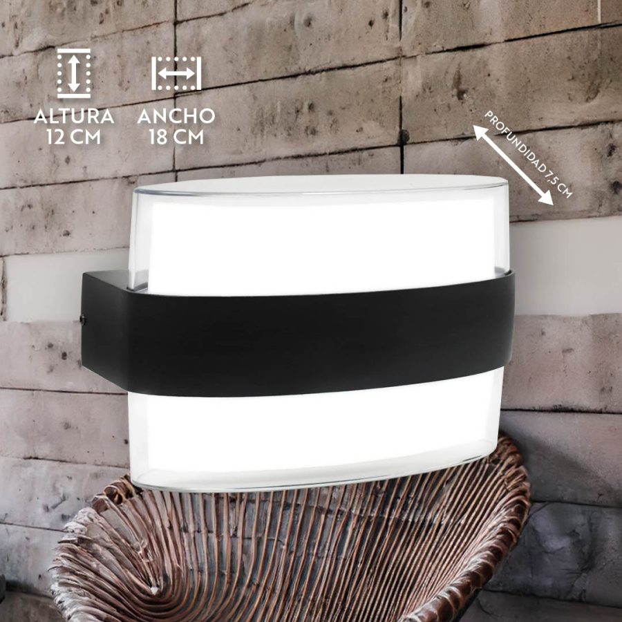 LUMINARIA 12W LUZ LED DOBLE OVALADO P/PARED LH3475 - Imagen 5