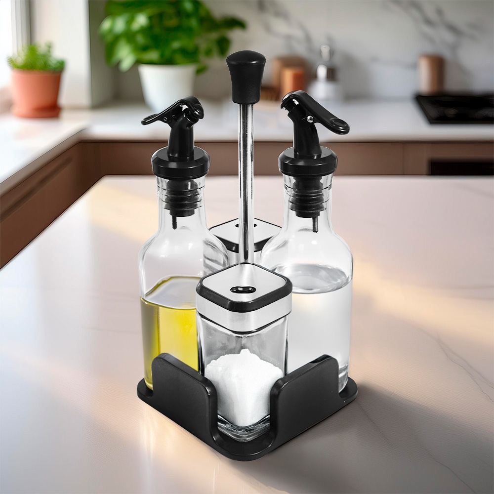 1478.1-1-1 CONDIMENTERO DISPENSADOR 4PZ SOPORTE NEGRO LH-4203 - Imagen 1