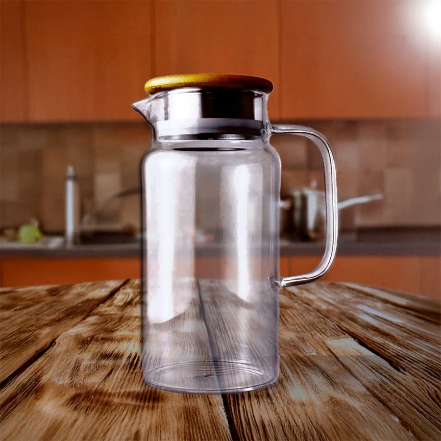 JARRA DE VIDRIO 1300ML CON TAPA DE MADERA LH-3080 - Imagen 1