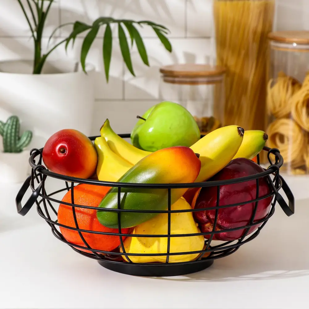 5550-1 CESTO FRUTAS REDOND METAL Y MADERA 30CM LH-3657 - Imagen 1