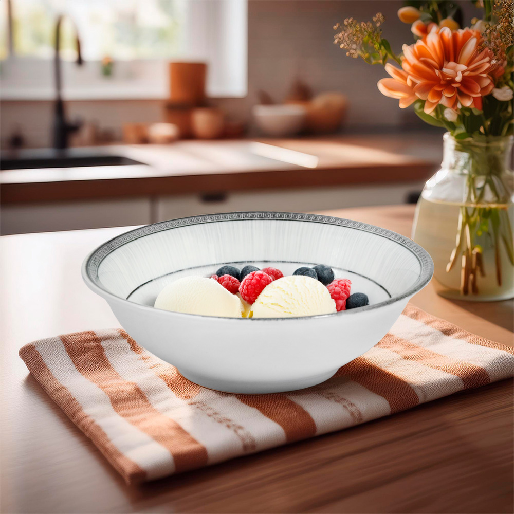 6660.1 BOWL CERAMICO 15.5CM BORDE DISENO GRIS LH-4251 - Imagen 1