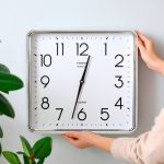 RELOJ CUADRADO BLANCO 32X30 BORDE PLATA LH-4846