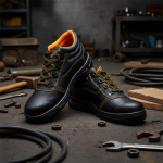 BOTA DE CUERO NEGRO/NARANJA LH-1424