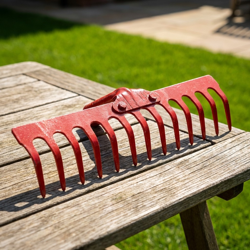 2861-feat RASTRILLO 14 DIENTES 34CM METALICO ROJO LH-1561 - Imagen 1