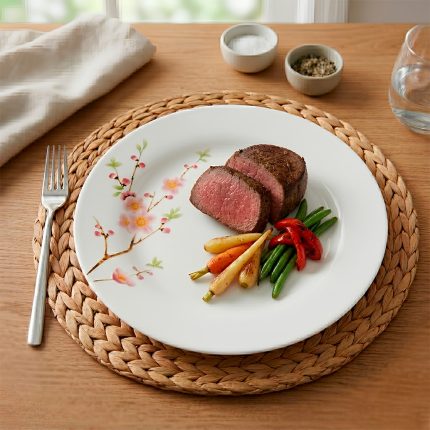 PLATO DE MESA PORCELANA 23CM FLOR ROS