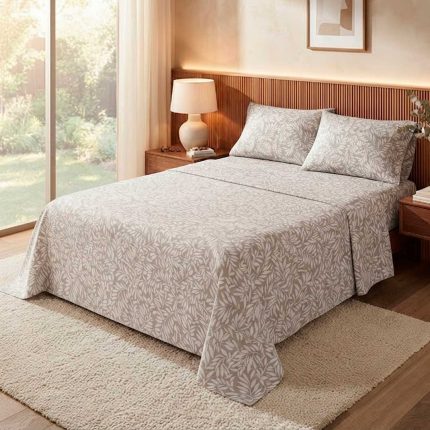 JUEGO SÁBANAS RICHMOND QUEEN 240X225 HOJAS BEIGE