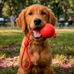 PELOTA DE GOMA CON CUERDA P/MASCOTA 6,5CM LH-5136